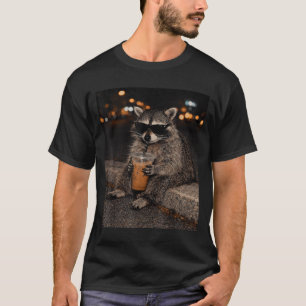 Racoon drinking iced coffee funny animal meme T-Shirt