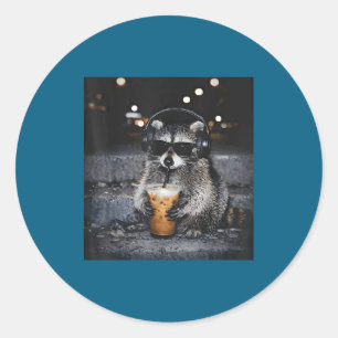 Racoon Drinking Iced Coffee Funny Classic Round Sticker
