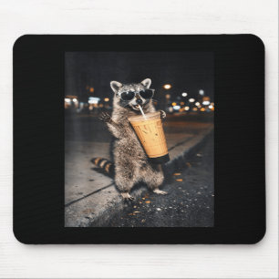 Racoon drinking iced coffee funny for men, women, mouse pad