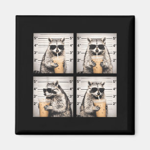 Racoon drinking iced coffee funny mugshot animal magnet
