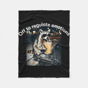Racoon drinking iced coffee funny off to regulate fleece blanket