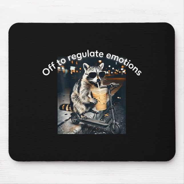 Racoon drinking iced coffee funny off to regulate mouse pad (Front)