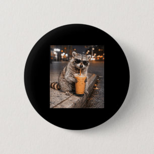 Racoon drinking iced coffee meme funny animal for 6 cm round badge