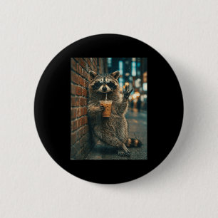 Racoon drinking iced coffee rock on meme funny 6 cm round badge