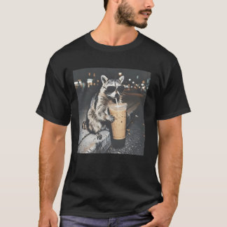 Racoon-Drinking-Iced-Coffee T-Shirt