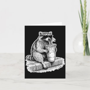 Racoon drinking iced coffee trash panda funny card