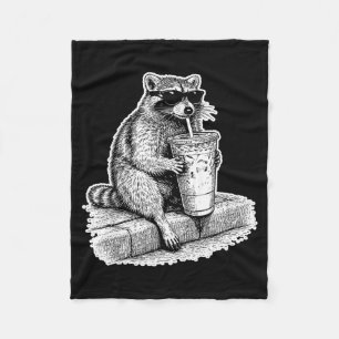 Racoon drinking iced coffee trash panda funny fleece blanket