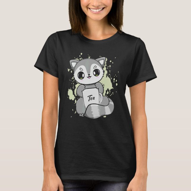 Racoon Drinks Bubble Tea Milk With Tropical Boba P T-Shirt (Front)