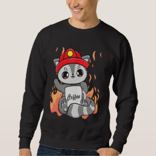 Racoon Drinks Coffee With Caffeine For Firefighter Sweatshirt