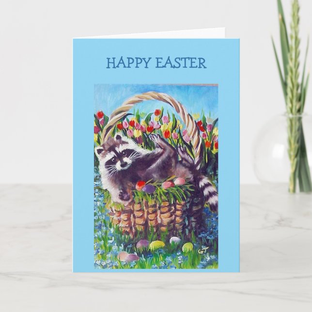 Racoon Easter Basket Blank Greeting Card (Front)