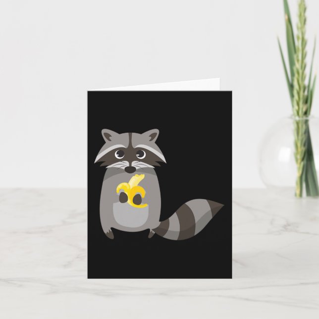 Racoon Eating Banana Fruit Looking Cute  Card (Front)