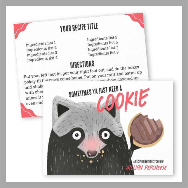 Racoon eating cookie baking cookbook recipe card (Creator Uploaded)