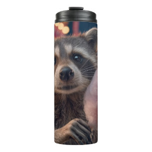 Racoon eating cotton candy at amusement park thermal tumbler