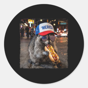 Racoon Eating Hotdog Funny Selfie Meme 4th Of Classic Round Sticker