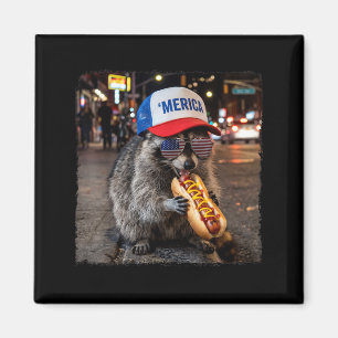 Racoon Eating Hotdog Funny Selfie Meme 4th Of Magnet