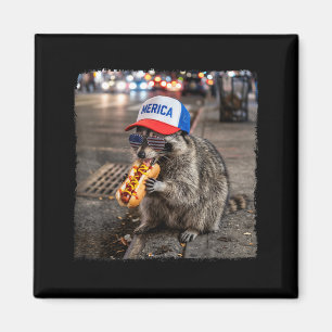 Racoon Eating Hotdog Funny Selfie Meme 4th Of Magnet