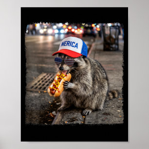 Racoon Eating Hotdog Funny Selfie Meme 4th Of Poster