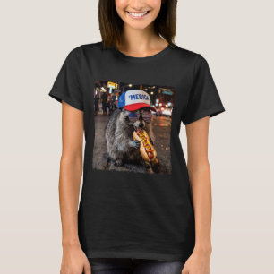 Racoon Eating Hotdog Funny Selfie Meme 4th Of T-Shirt