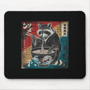 Racoon Eating Ramen Japanese Noodles Funny Racoon Mouse Pad