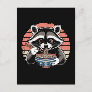 Racoon Eating Ramen Japanese Vintage Style Holiday Postcard
