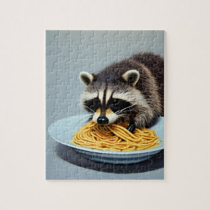 Racoon Eating Spaghetti Jigsaw Puzzle