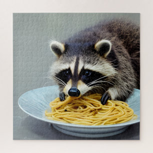 Racoon Eating Spaghetti Jigsaw Puzzle