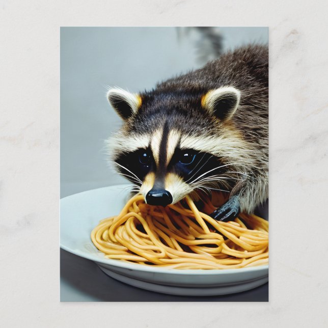 Racoon Eating Spaghetti Postcard (Front)