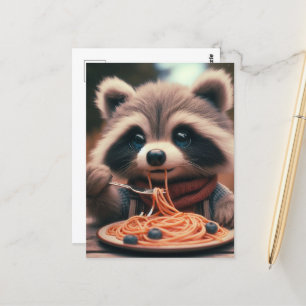 Racoon Eats Spaghetti Postcard