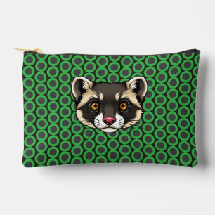 Racoon Face with Orange Eyes on Green Polka Dots Accessory Pouch