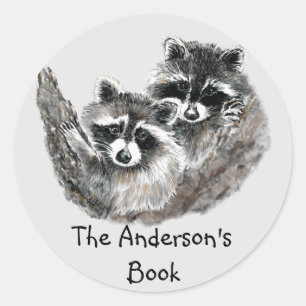 Racoon Family Book Plate to Customise Classic Round Sticker