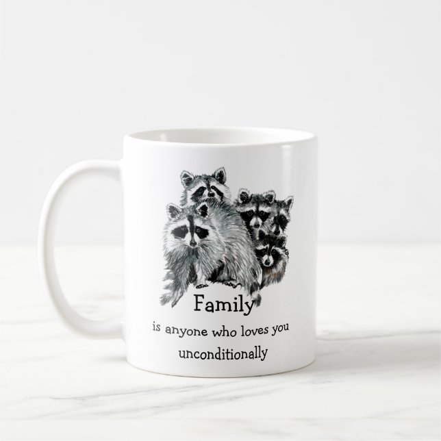 Racoon Family Friends Love Quote Christmas Coffee Mug (Left)