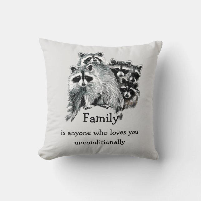 Racoon Family Friends Love Quote Christmas Cushion (Front)