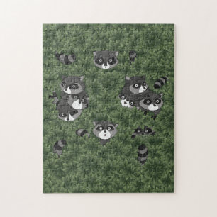 Racoon Family in a Bush Jigsaw Puzzle
