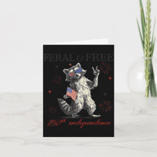 Racoon feral but america 250th anniversary flag card