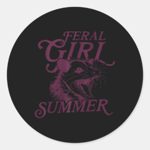 Racoon Feral Girl Summer Tank Top  Classic Round Sticker