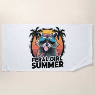 Racoon Feral Girl Summer Vintage Opossum Lover Beach Towel