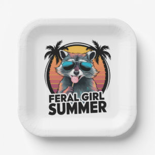 Racoon Feral Girl Summer Vintage Opossum Lover  Paper Plate