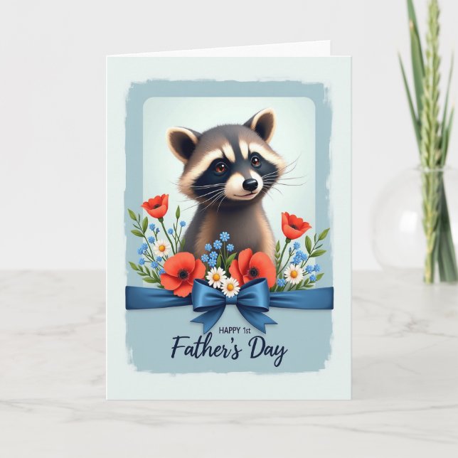 Racoon First Fathers Day Card (Front)