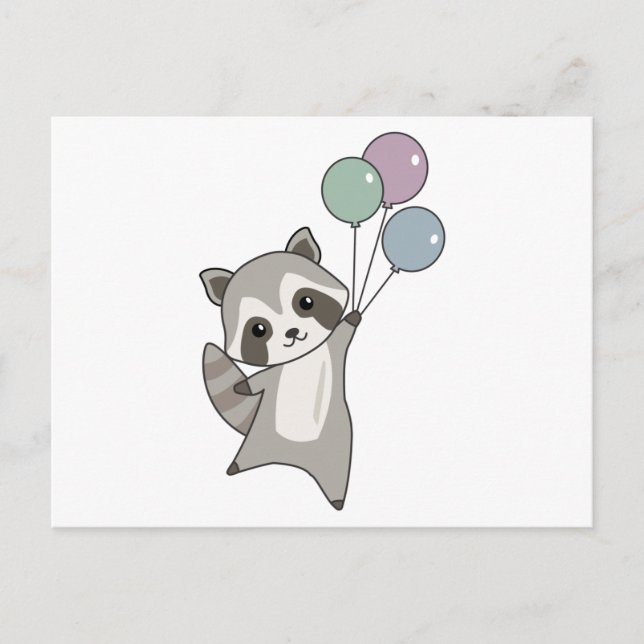 Racoon Flies Balloons Above Cute Animals For Kids Postcard (Front)