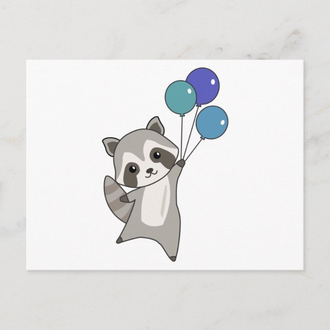 Racoon Flies Balloons Above Cute Animals For Kids Postcard (Front)
