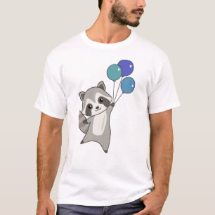 Racoon Flies Balloons Above Cute Animals For Kids T-Shirt