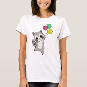 Racoon Flies Balloons Above Cute Animals For Kids T-Shirt