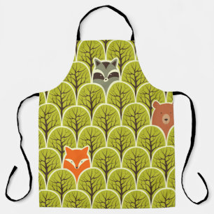 Racoon fox and bear in a forest seamless pattern apron