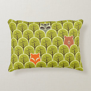 Racoon fox and bear in a forest seamless pattern decorative cushion
