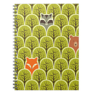 Racoon fox and bear in a forest seamless pattern notebook