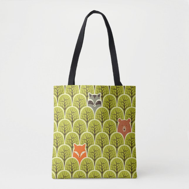 Racoon fox and bear in a forest seamless pattern tote bag (Front)
