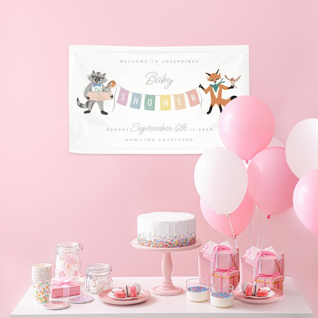 Racoon Fox Forest Friends Neutral Baby Shower Banner (Creator Uploaded)