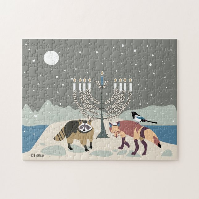 Racoon.Fox.Magpie 2Hanukkah 11x14 Puzzle (Horizontal)