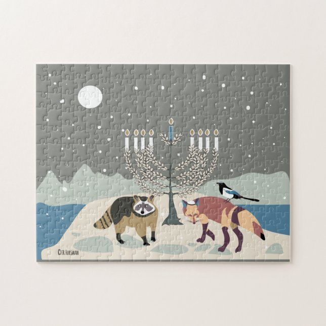 Racoon.Fox.Magpie  Hanukkah 11x14 Puzzle (Horizontal)