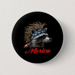 Racoon - Funny 4th of July American Flag Mothers 6 Cm Round Badge